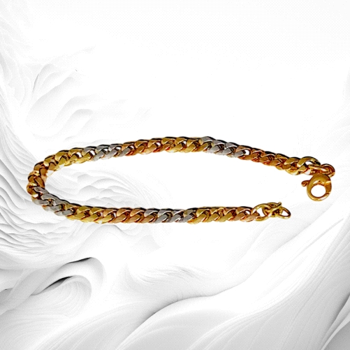 Three-Colored 18K Gold Bracelet Cuban link