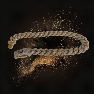 18K Gold Cuban Link Bracelet  8mm with Zircon