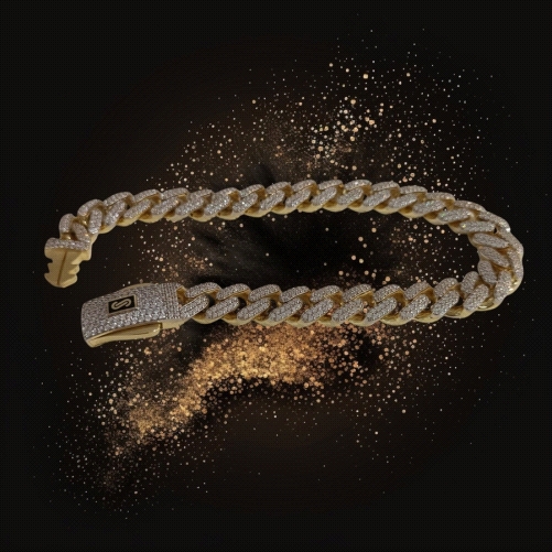 18K Gold Cuban Link Bracelet  8mm with Zircon
