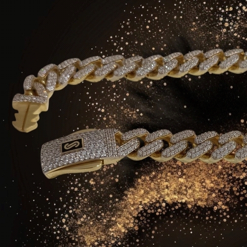 18K Gold Cuban Link Bracelet  8mm with Zircon