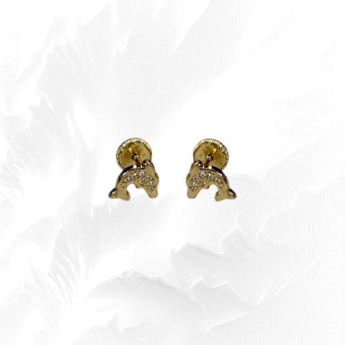 18K Gold Earrings featuring Dolphin