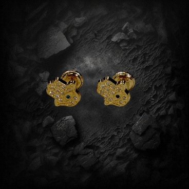 18K Gold Earrings Hand of Fatima Zircon