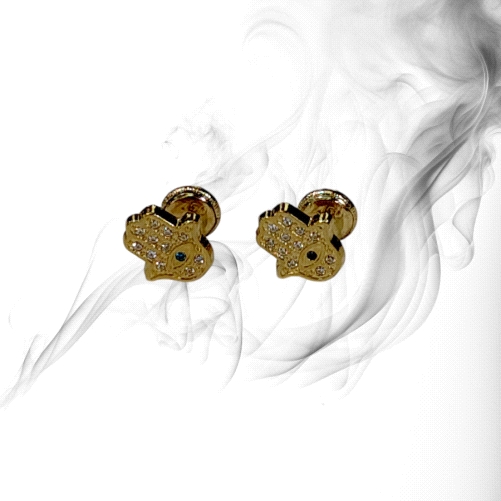 18K Gold Earrings Hand of Fatima Zircon