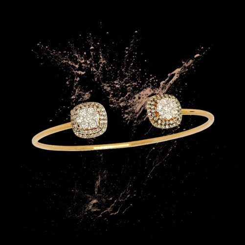 18K Rose Gold open bracelet with diamonds and Black Diamonds
