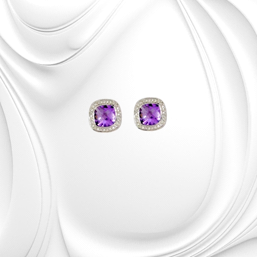 18K white gold Amethyst and diamond earrings