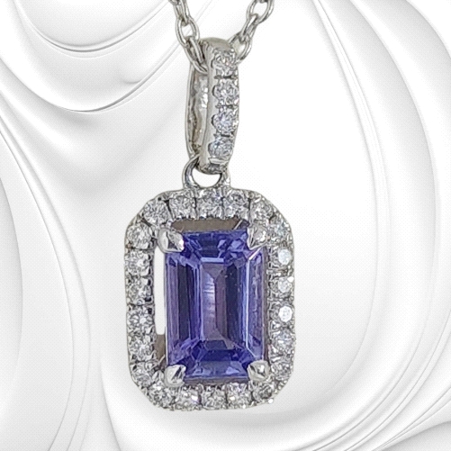 18K White Gold Tanzanite Diamond Necklace