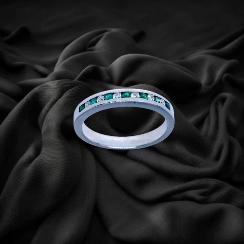 18K White Gold Emerald Diamond Eternity Ring