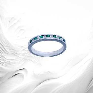 18K White Gold Emerald Diamond Eternity Ring