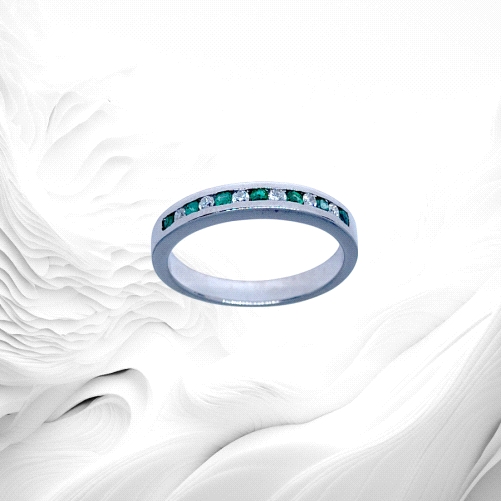 18K White Gold Emerald Diamond Eternity Ring