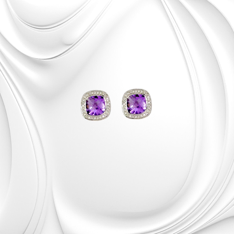 18K white gold Amethyst and diamond earrings