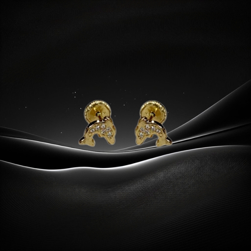 18K Gold Earrings featuring Dolphin