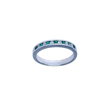 18K White Gold Emerald Diamond Eternity Ring
