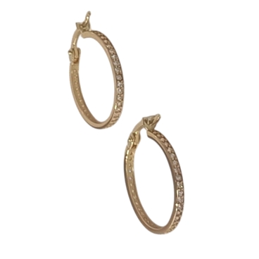Stylish unisex hoop earrings crafted in radiant 18K yellow gold, featuring sparkling zircon accents. Lightweight at 2g for every