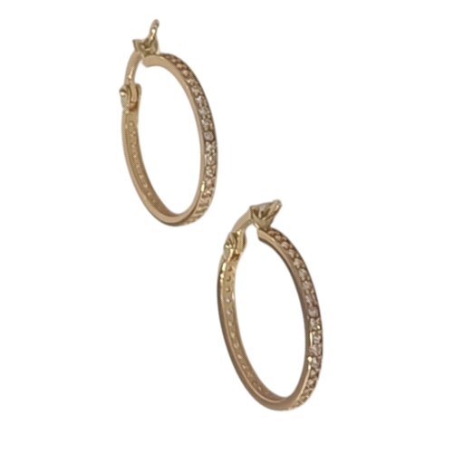 Stylish unisex hoop earrings crafted in radiant 18K yellow gold, featuring sparkling zircon accents. Lightweight at 2g for every