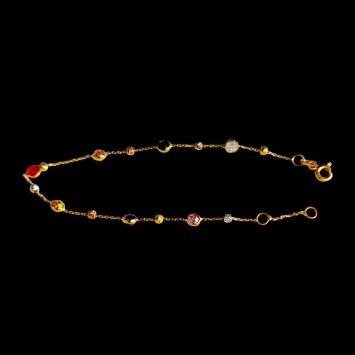 Elegant bracelet in 18K yellow gold, weighing 3.3g and adorned with radiant coloured zircon stones in refined detail.