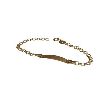 Children’s identity bracelet in 18K yellow gold, weighing 1.38g. Engravable design with delicate finish for everyday charm.