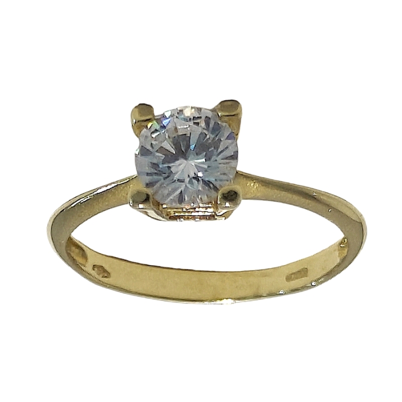 Elegant solitaire ring in 18K yellow gold with a premium 10mm zircon. Timeless and lightweight