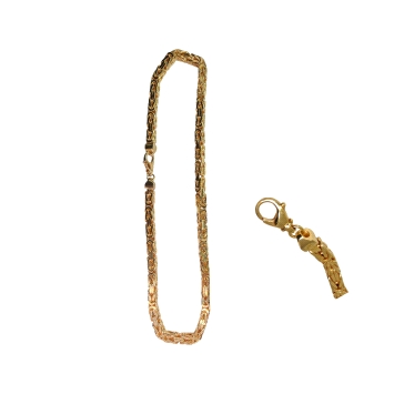 Bold Byzantine chain in silver or gold-plated finish. 60CM length, 8MM width, 220GR weight. A statement piece with timeless text