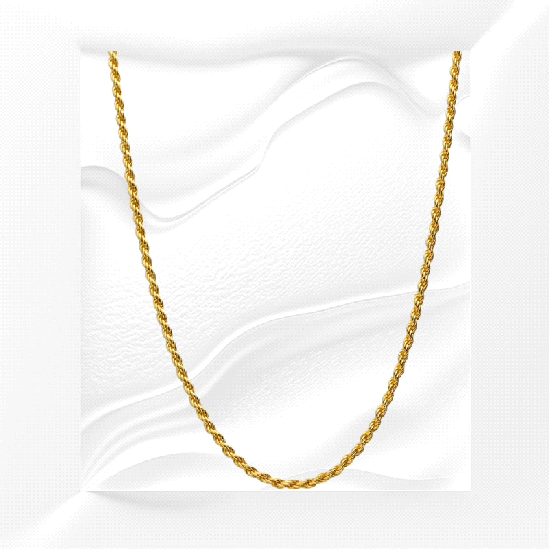 925 sterling silver chain with gold plating, solid rope link design. 1.50mm thick, 45cm long, lobster clasp. Weight: 4.7g. 925 sterling silver chain with gold plating, solid rope link design. 1.50mm thick, 45cm long, lobster clasp. Weight: 4.7g.