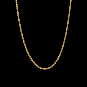 925 sterling silver chain with gold plating, solid rope link design. 1.50mm thick, 45cm long, lobster clasp. Weight: 4.7g.