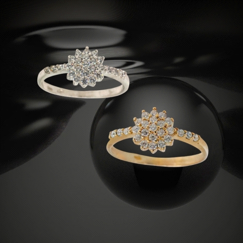 9K Gold Cluster Ring – White or Yellow – Zirconia Band