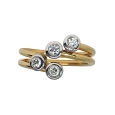 18K Gold Double-Band Ring – 4 Diamonds in White Gold Bezels – 0.25ct 18K Gold Double-Band Ring – 4 Diamonds in White Gold Bezels – 0.25ct