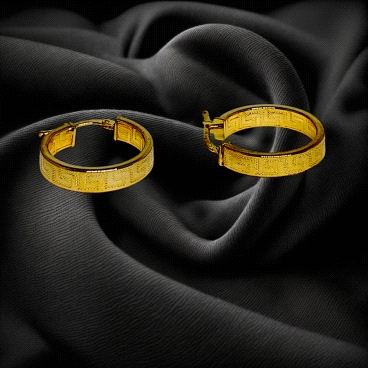 18K Gold Hoop Earrings – Greek Engraving – 4mm × 15mm