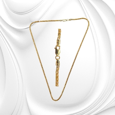 9K gold Spiga chain, 3mm wide, 45cm long, 10.73g. Finished with a polished lobster clasp.?? Long Description