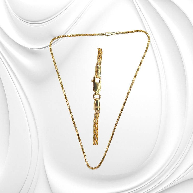 9K gold Spiga chain, 3mm wide, 45cm long, 10.73g. Finished with a polished lobster clasp.?? Long Description