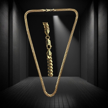 9K gold Cuban link chain, 5mm wide, 60cm long, 52.32g. Features a polished lobster clasp for secure wear.