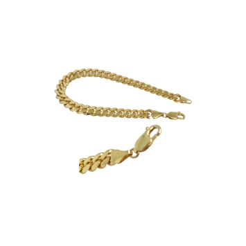 9K yellow gold bracelet with closed curb chain. 5mm wide, 21cm long, 22.59g.
