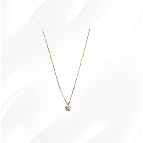 9K yellow gold necklace with 0.5ct zircon solitaire pendant. Weight: 1.5g