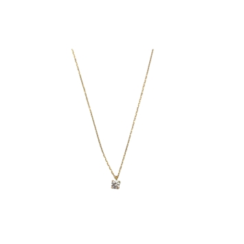 9K yellow gold necklace with 0.5ct zircon solitaire pendant. Weight: 1.5g