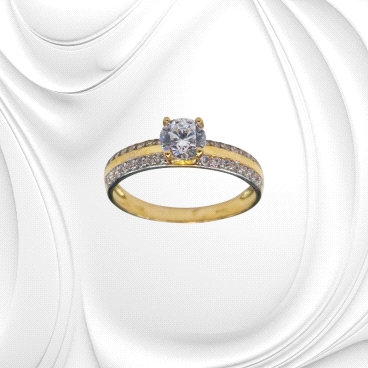 9K yellow gold ring with central zircon and dual-row accent stones. Weight: 1.98g.