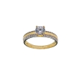 9K Yellow Gold Ring – Solitaire with Dual-Row Accent Stones – 1.98g