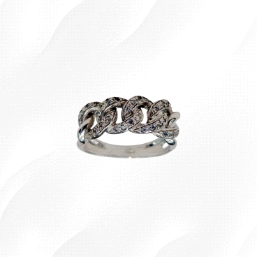 9K white gold ring with zircon stones. Chain-link design. Weight: 4.3g. Bold and brilliant.