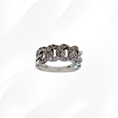 9K White Gold Chain-Link Ring with Zircon – 4.3g