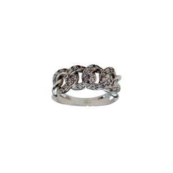9K white gold ring with zircon stones. Chain-link design. Weight: 4.3g. Bold and brilliant.