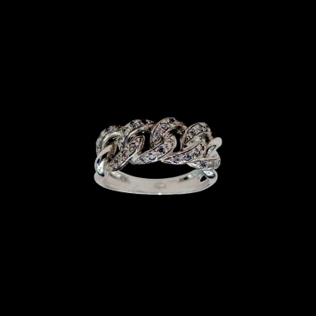 9K white gold ring with zircon stones. Chain-link design. Weight: 4.3g. Bold and brilliant.