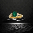 18K Yellow Gold Ring – Oval Emerald with Six Diamonds – 1.21ct + 0.15ct