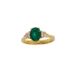 18K Yellow Gold Ring – Oval Emerald with Six Diamonds – 1.21ct + 0.15ct