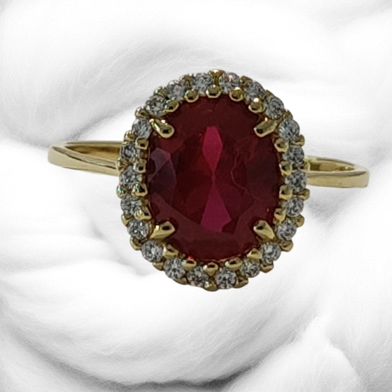 18K  Gold Simulated Ruby Zircon Ring