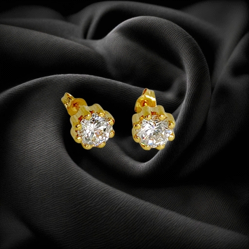 18K Gold Zircon Stud Earrings